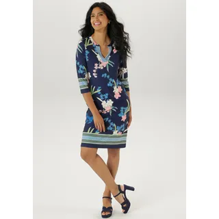 Aniston SELECTED Jerseykleid Midi Zickzack Bordüre Blau/Grün 36