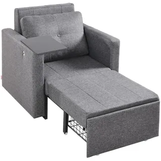 Vevor Schlafsofa umbaubares Schlafbett mit Seitentasche & Kissen & Armlehne, Schlafsessel Einzelsessel mit 5-fach verstellbarer Rückenlehne, Einzel-Ausziehcouch mit 2 Rädern und Stauraum unten, Grau