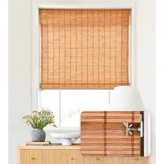 LazBlinds No Tools schnurlose Bambus-Romanschirme, lichtfilternde Fensterbehandlung, aufrollbare Bambusrollos für Fenster, 50,8 cm B x 162,2 cm H, Holz