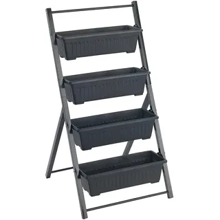 Maximex Vertikales Hochbeet 4 Etagen, mit 4 Pflanzkästen, wetterbeständig, verstellbare Neigung, Drainage, für Balkon und Terrasse, 56,5 x 108 x 62 cm, Metall/Kunststoff