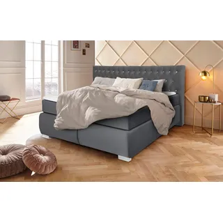 LEONIQUE Boxspringbett LEONIQUE "Rumba", grau (dunkelgrau), B:190cm L:213cm, Samtoptik (100% Polyester), Komplettbetten, Boxspringbett Seniorenbett Polsterbett, Taschenfederkern-Matratze in Härtegrad 3, in 4 Breiten, incl. Topper