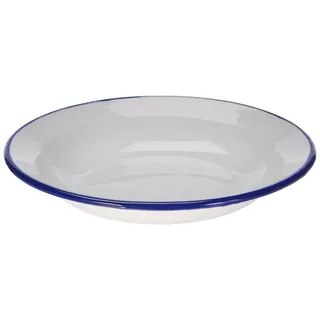 Karl Krüger Husum 24 cm Teller tief, Stahl, weiß mit blauem rand