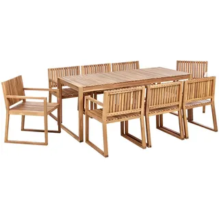 Beliani Gartenmöbel-Set 8-Sitzer Heller Holzfarbton Sassari Ii , Gartenmöbel, Gartengarnituren, Gartenmöbel-Sets