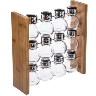 5five simply smart Küchenregal für Gewürze mit 12 Behältern Bambus Glas Kunststoff braun/silber 29,3cm x 29,3cm x 9cm - Braun/Silber