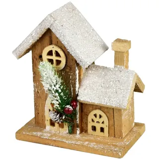 Weihnachtsdekoration aus Holz mit LED-Licht, 15,5 cm hoch, 7,5 cm breit, 13,5 cm lang - Weiß
