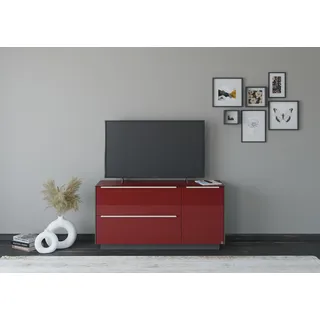 Set One by Musterring Reno Lowboard 137 cm Graphit Schwarz Matt/Glas Bordeauxrot Glanz