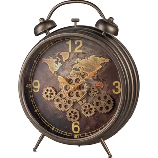 Kremers Schatzkiste Standuhr Weltkarte mit sichtbar beweglichen Zahnrädern 50 cm - Bunt