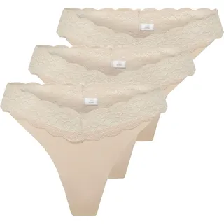 Tanga ONLY "ONLCHLOE LACE S.S THONG 3-PACK ACC", Damen, Gr. M (38), 3 Stk., beige (peach taffy pack:x3), Obermaterial: 75% Nylon, 25% Elasthan, unifarben, figurbetont, Unterhosen Tanga