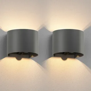 ledscom.de 2 Stück Wandleuchte RUNEL für außen, IP65, Up-/Downlight, Bewegungsmelder, anthrazit matt, rund, 1x G9 max. 10W