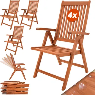 CASARIA® 4er Set Gartenstuhl Balkonstuhl Holz FSC®-zertifiziert Eukalyptus Klappbar Rückenlehne 5-fach Verstellbar 55x70cm Garten Balkon Terrasse Klappstuhl Hochlehner Braun - Braun