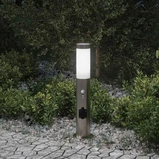 vidaXL Pollerleuchte mit Sensor und Steckdose 50 cm Edelstahl IP44 - Silber