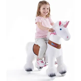 PonyCycle Schaukelpferd auf Rollen mit Sound und Bremsen für Kinder von 3-4 Jahren Reittier Einhorn - Ux304 - Weiß