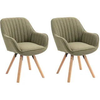 MEUBLE Cosy Esszimmerstühle Drehbar 2er Set Küchenstuhl Polsterstuhl Drehstuhl mit Armlehne Sessel Schminkstuhl aus Stoff Massivholzbeine für Esszimmer Wohnzimmer Arbeitszimmer, Grün