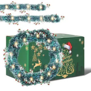 Weihnachtsgirlande Batteriebetrieben 5m 50LEDs tannengirlande mit Beleuchtung Innen Außen Weihnachtsdeko Girlande Weihnachten (Schneemann)