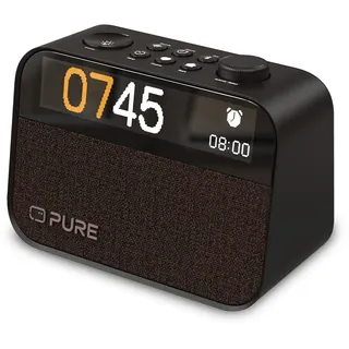 Pure Moment Radiowecker für Schlafzimmer & Büro (DAB+/FM Digital Radio, Bluetooth, White Noise Geräusche Einschlafhilfe, Wake Up Light Lichtwecker, Nachtlicht, Alarm, dimmbares Display) Schwarz