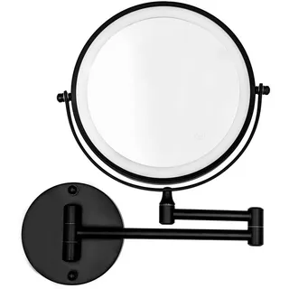 Sadena Schminkspiegel , Schwarz , Metall, Glas , rund , 23.5x31.5x3.5 cm , feuchtraumgeeignet , Spiegel, Schminkspiegel