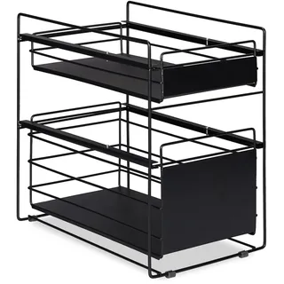 Relaxdays Schubladenregal, mit 2 Körben, Unterschrank Organizer, Küche und Bad, Korbauszug, hbt 39,5x25x40,5 schwarz