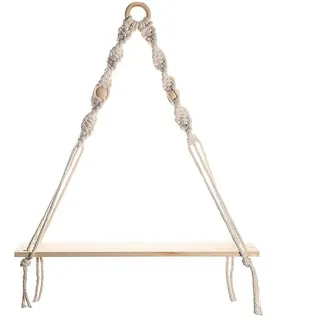 Geieold Makramee-Wandregal zum AufhäNgen - Boho-Wandregale Aus mit Holzperlen, Schwebendes Bauernhaus-Regal, Rustikales HäNgendes Pflanzenregal