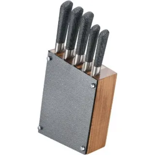 6 tlg. Messer-Set aus Edelstahl mit Holzblock in Carbon Optik in Schwarz