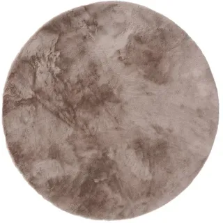 benuta nest Kunstfell-Teppich, Taupe, Textil, Beton Optik, rund 180x180 cm wasserabweisend, Teppiche ø Böden, Teppiche