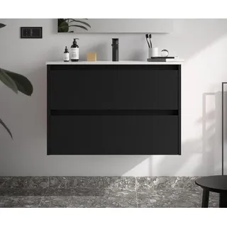 Noja Unterschrank 800 2 Schubladen + Waschbecken Black Satin