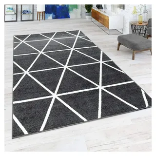 Teppich für das Wohnzimmer in modernen Pastellfarben im skandinavischen Stil mit Rautenmuster, Größe: 60x100 cm, Farbe: Anthrazit - Grau
