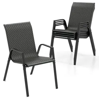 4er Set Terrassenstühle stapelbar, Stapelstühle aus PE-Rattan, Gartenstühle mit Armlehnen, für Garten, Terrasse, 51 x 66 x 84 cm, Braun + Schwarz