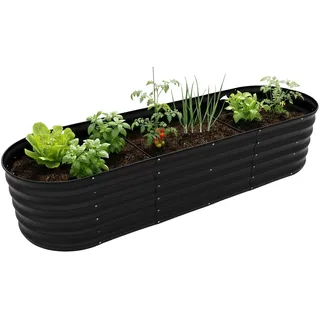 Relaxdays Hochbeet Metall oval 200 x 60 x 45 cm Schwarz