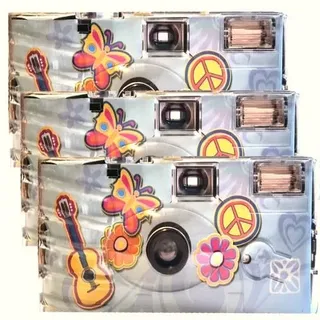 3X 1A Photo PORST Einwegkamera Edition Flower Power, Blumen und Schmetterling, mit Blitz, Batterien und Film (3er Pack, je 27 Aufnahmen)