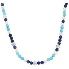 Bild Collier mit Zirkonia, Steinkugeln und Muschelkern-Perlen, Silber 925 blau