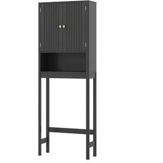 FANTASK Platzsparender Toilettenschrank, Badezimmerschrank mit Türen & verstellbarem Fach, Überbauschrank mit unterer Stange, ideal über Toilette (Schwarz)