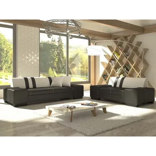 JV Möbel Sofa 3+2 Garnituren Komplett Set - Weiß, Schwarz