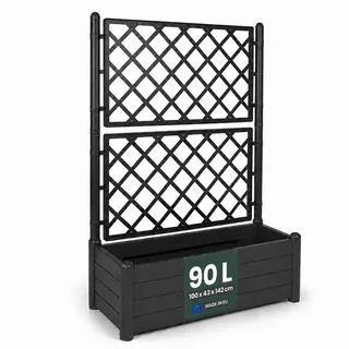 Rankgitter XL Spalier mit Pflanzkasten Kunststoff, Anthrazit-Grau (breit) | Robuste Rankhilfe für Kletterpflanzen, dekorativ und stabil, für Garten, Terrasse und Balkon