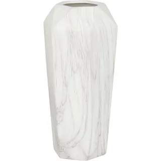 Deco 79 60770 Geometrically-Shaped Marbled White Ceramic Vase, 14" x 6", Black