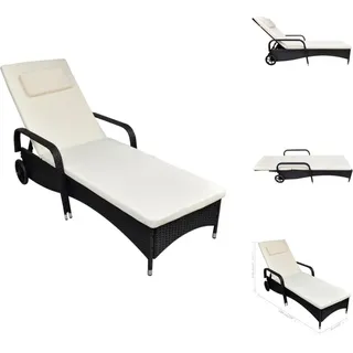 vidaXL Sonnenliege mit Polster & Rollen Poly Rattan Schwarz - Sonnenliegen - Schwarz