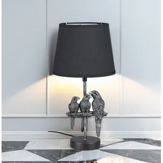 Formano Antik-silberfarbene Papageienlampe mit schwarzem Stoffschirm - 42cm Deko - Silber