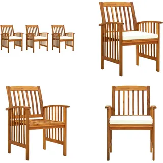 vidaXL Garten Essstühle 3 Stk. mit Kissen Massivholz Akazie - Garten-Essstuhl - Garten-Essstühle - Holz-Garten-Essstuhl - Holz-Garten-Essstühle - Weiß