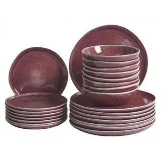 BELIANI Tafelservice Burgunderrot Steinzeug Ton und Kaolin für 8 Personen 24-teilig Rund Handgefertigt Skandi Geschirr Set Essgeschirr Küche Esszimmer - Rot