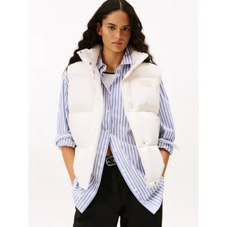 Steppweste TOMMY JEANS "TJW ALASKA GRID DOWN VEST", Damen, Gr. XL (42), weiß (ancient weiß), Web, Obermaterial: 100% Polyester, unifarben, regular fit, hoch geschlossener Ausschnitt, Westen Steppweste