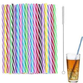 100 Stück Wiederverwendbare Strohhalme Plastik Trinkhalme,Plastik Strohhalme mit Strohhalmbürste,Bunt Plastikstrohhalme für Saft Smoothies Cocktail Heißgetränk (0,28 Zoll Durchmesser, 9,06 Zoll Lang)