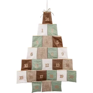 Rayher 46555000 Adventskalender Baum, zum Befüllen, Normal, Stoff, 24 Täschchen in braun/türkis/creme-Tönen