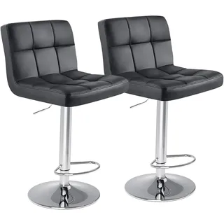 Sweetcrispy Barhocker 2er Set,PU-Leder Gepolsterter Barstuhl,Bistrohocker mit Lehne Fußstütze,360°Höhenverstellbar Drehbar Küchenhocker Designer Hocker,Tresenhocker für Bar,Schwarz