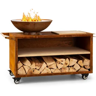 Savage 2.0 Wide Feuerschale Grill Bambus-Schneidebrett Wetterschutz