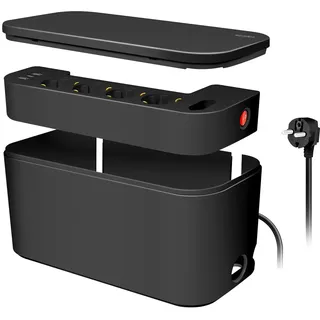 Logilink Kabelbox mit 5-Fach-Steckdosenleiste inkl. 3X USB, Farbe: Schwarz