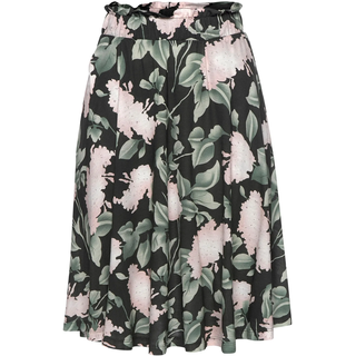 Sommerrock BUFFALO "mit Paperbag-Bund und Blumenprint", Damen, Gr. 38, bunt (schwarz, rosa, bedruckt), Jersey, Obermaterial: 100% Viskose, bedruckt, figurumspielend kniefrei, Röcke Sommerrock, luftiger Midirock mit Taschen, kniefreier Jerseyrock mit Blumenmuster, Topseller