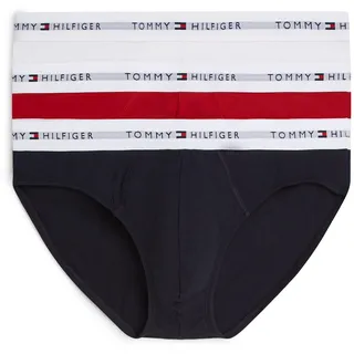 Slip, Herren, Gr. S (48), 3 Stk., schwarz (thommy weiß, medium rot, desert sky), Webqualität, Obermaterial: 95% Baumwolle, 5% Elasthan, TOMMY HILFIGER UNDERWEAR, unifarben, körpernah, Unterhosen Slip, Körpernahe Passform mit elastischem Bund