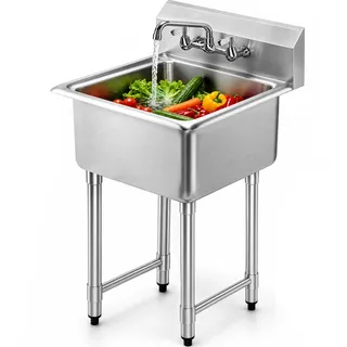 Vevor Edelstahl Spültisch Gewerbliche Spülbecken 533,4x457x1041mm Wasserhahn