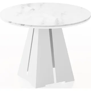 Runder Ausziehbarer Esstisch mit Weißem Metallgestell - Moderner Industrieller Tisch in Weißer Marmoroptik für Esszimmer oder Küche - 120 cm bis 200 cm - EU - Marmor Weiß - Weiß