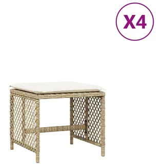 Gartenhocker mit Kissen 4 Stk. Beige 41x41x36 cm Poly Rattan - Beige