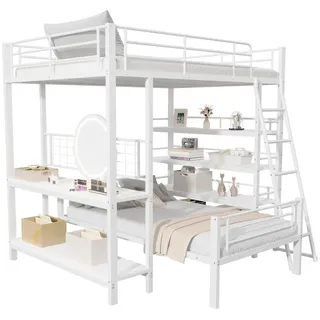 Flieks Etagenbett 140x200 Metallrahmen Hochbett Ablagefächer Weiß , Babymöbel & Kindermöbel, Kinderzimmer & Jugendzimmer, Stockbetten